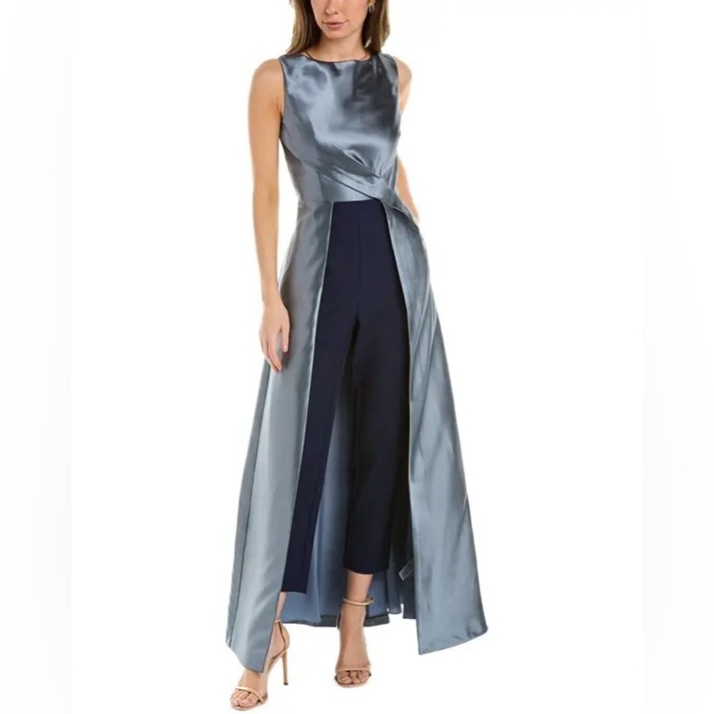 Kay Unger 2 Emiliana Formal Cape Jumpsuit Navy Blue Gray